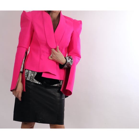Nicki Minaj Hot Pink Zip Sleeve Merino Wool Corset Peplum Blazer Jacket Size S - Picture 1 of 11